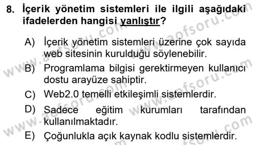 İçerik Yönetim Sistemleri Dersi 2021 - 2022 Yılı (Vize) Ara Sınav Soruları 8. Soru