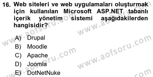 İçerik Yönetim Sistemleri Dersi 2021 - 2022 Yılı (Final) Dönem Sonu Sınav Soruları 16. Soru