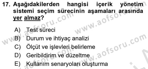 İçerik Yönetim Sistemleri Dersi 2021 - 2022 Yılı (Final) Dönem Sonu Sınav Soruları 17. Soru
