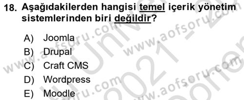 İçerik Yönetim Sistemleri Dersi 2021 - 2022 Yılı (Final) Dönem Sonu Sınav Soruları 18. Soru