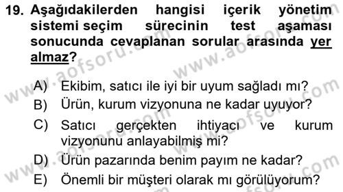 İçerik Yönetim Sistemleri Dersi 2021 - 2022 Yılı (Final) Dönem Sonu Sınav Soruları 19. Soru