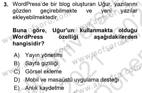 İçerik Yönetim Sistemleri Dersi 2021 - 2022 Yılı (Final) Dönem Sonu Sınav Soruları 3. Soru