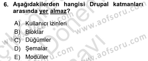 İçerik Yönetim Sistemleri Dersi 2021 - 2022 Yılı (Final) Dönem Sonu Sınav Soruları 6. Soru