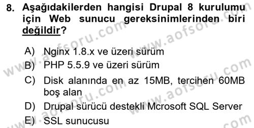 İçerik Yönetim Sistemleri Dersi 2021 - 2022 Yılı (Final) Dönem Sonu Sınav Soruları 8. Soru