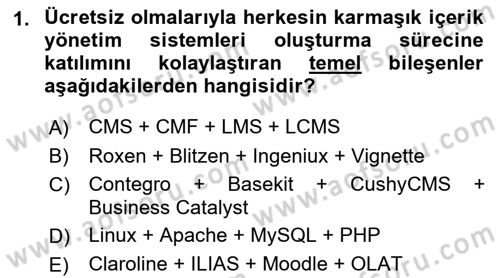 İçerik Yönetim Sistemleri Dersi 2021 - 2022 Yılı Yaz Okulu Sınav Soruları 1. Soru