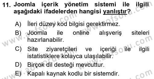 İçerik Yönetim Sistemleri Dersi 2021 - 2022 Yılı Yaz Okulu Sınav Soruları 11. Soru