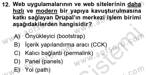 İçerik Yönetim Sistemleri Dersi 2021 - 2022 Yılı Yaz Okulu Sınav Soruları 12. Soru