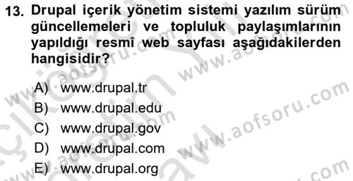 İçerik Yönetim Sistemleri Dersi 2021 - 2022 Yılı Yaz Okulu Sınav Soruları 13. Soru