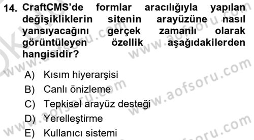 İçerik Yönetim Sistemleri Dersi 2021 - 2022 Yılı Yaz Okulu Sınav Soruları 14. Soru