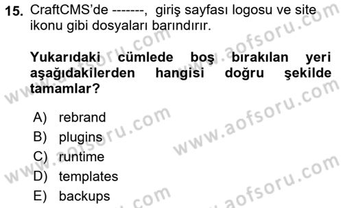 İçerik Yönetim Sistemleri Dersi 2021 - 2022 Yılı Yaz Okulu Sınav Soruları 15. Soru