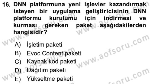 İçerik Yönetim Sistemleri Dersi 2021 - 2022 Yılı Yaz Okulu Sınav Soruları 16. Soru