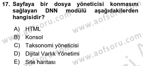 İçerik Yönetim Sistemleri Dersi 2021 - 2022 Yılı Yaz Okulu Sınav Soruları 17. Soru