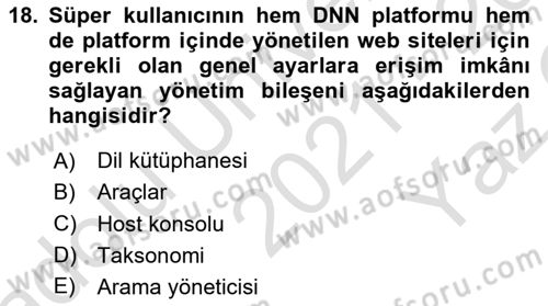 İçerik Yönetim Sistemleri Dersi 2021 - 2022 Yılı Yaz Okulu Sınav Soruları 18. Soru