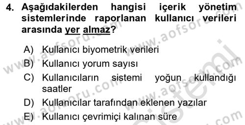 İçerik Yönetim Sistemleri Dersi 2021 - 2022 Yılı Yaz Okulu Sınav Soruları 4. Soru