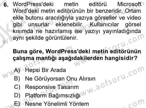 İçerik Yönetim Sistemleri Dersi 2021 - 2022 Yılı Yaz Okulu Sınav Soruları 6. Soru