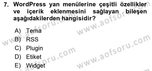 İçerik Yönetim Sistemleri Dersi 2021 - 2022 Yılı Yaz Okulu Sınav Soruları 7. Soru