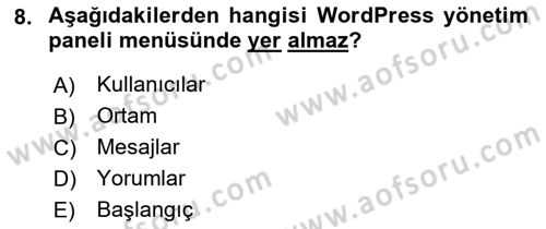 İçerik Yönetim Sistemleri Dersi 2021 - 2022 Yılı Yaz Okulu Sınav Soruları 8. Soru