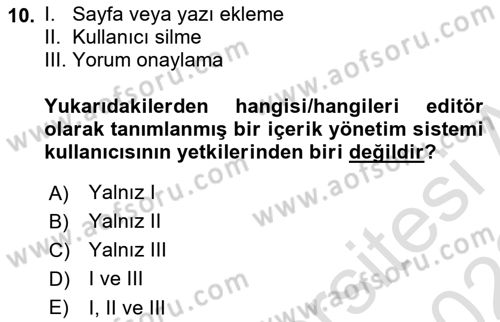 İçerik Yönetim Sistemleri Dersi 2022 - 2023 Yılı (Vize) Ara Sınav Soruları 10. Soru