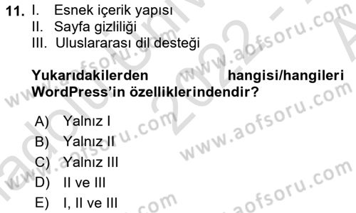 İçerik Yönetim Sistemleri Dersi 2022 - 2023 Yılı (Vize) Ara Sınav Soruları 11. Soru