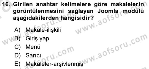 İçerik Yönetim Sistemleri Dersi 2022 - 2023 Yılı (Vize) Ara Sınav Soruları 16. Soru