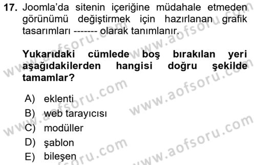 İçerik Yönetim Sistemleri Dersi 2022 - 2023 Yılı (Vize) Ara Sınav Soruları 17. Soru