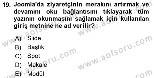İçerik Yönetim Sistemleri Dersi 2022 - 2023 Yılı (Vize) Ara Sınav Soruları 19. Soru