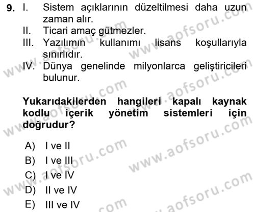 İçerik Yönetim Sistemleri Dersi 2022 - 2023 Yılı (Vize) Ara Sınav Soruları 9. Soru