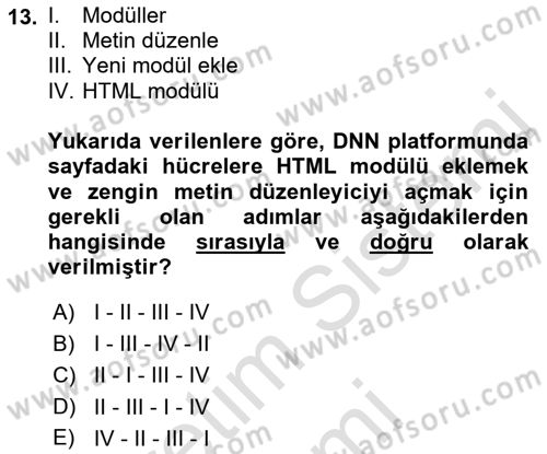 İçerik Yönetim Sistemleri Dersi 2022 - 2023 Yılı (Final) Dönem Sonu Sınav Soruları 13. Soru