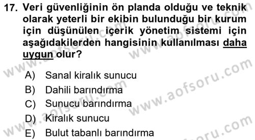 İçerik Yönetim Sistemleri Dersi 2022 - 2023 Yılı (Final) Dönem Sonu Sınav Soruları 17. Soru
