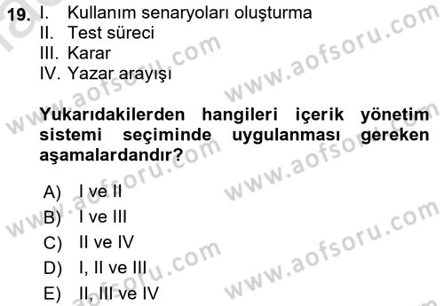 İçerik Yönetim Sistemleri Dersi 2022 - 2023 Yılı (Final) Dönem Sonu Sınav Soruları 19. Soru