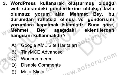 İçerik Yönetim Sistemleri Dersi 2022 - 2023 Yılı (Final) Dönem Sonu Sınav Soruları 3. Soru