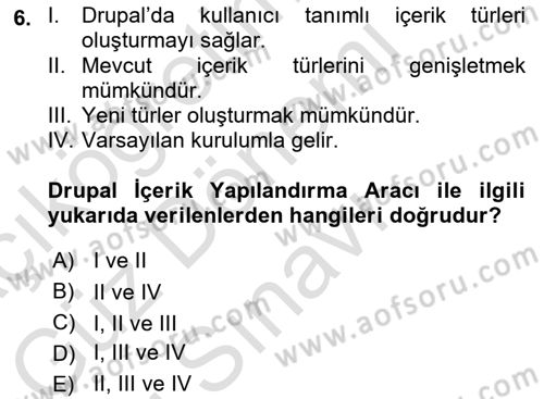 İçerik Yönetim Sistemleri Dersi 2022 - 2023 Yılı (Final) Dönem Sonu Sınav Soruları 6. Soru