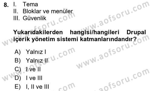 İçerik Yönetim Sistemleri Dersi 2022 - 2023 Yılı (Final) Dönem Sonu Sınav Soruları 8. Soru