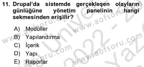 İçerik Yönetim Sistemleri Dersi 2022 - 2023 Yılı Yaz Okulu Sınav Soruları 11. Soru