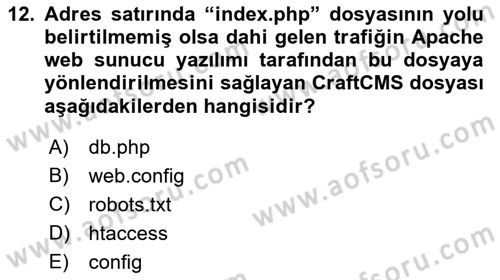 İçerik Yönetim Sistemleri Dersi 2022 - 2023 Yılı Yaz Okulu Sınav Soruları 12. Soru
