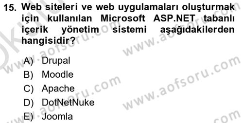 İçerik Yönetim Sistemleri Dersi 2022 - 2023 Yılı Yaz Okulu Sınav Soruları 15. Soru