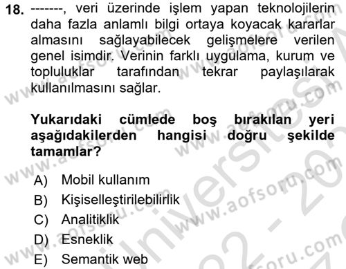 İçerik Yönetim Sistemleri Dersi 2022 - 2023 Yılı Yaz Okulu Sınav Soruları 18. Soru
