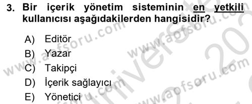 İçerik Yönetim Sistemleri Dersi 2022 - 2023 Yılı Yaz Okulu Sınav Soruları 3. Soru