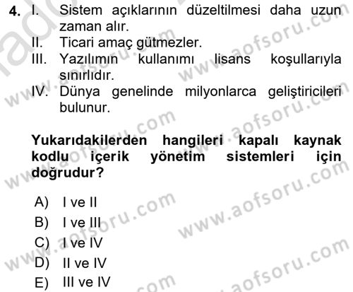 İçerik Yönetim Sistemleri Dersi 2022 - 2023 Yılı Yaz Okulu Sınav Soruları 4. Soru