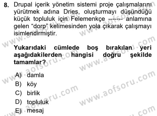 İçerik Yönetim Sistemleri Dersi 2022 - 2023 Yılı Yaz Okulu Sınav Soruları 8. Soru