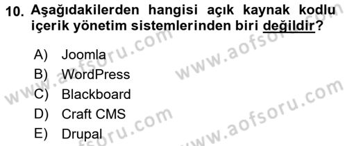 İçerik Yönetim Sistemleri Dersi 2023 - 2024 Yılı (Vize) Ara Sınav Soruları 10. Soru
