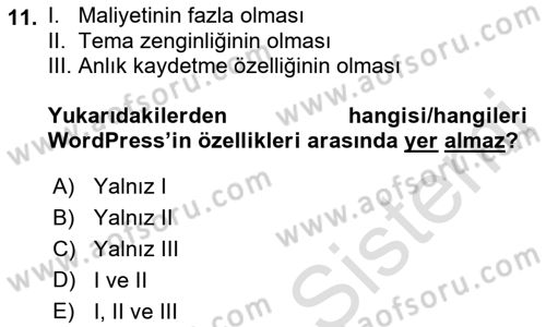 İçerik Yönetim Sistemleri Dersi 2023 - 2024 Yılı (Vize) Ara Sınav Soruları 11. Soru