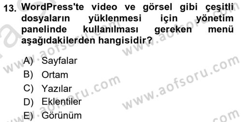 İçerik Yönetim Sistemleri Dersi 2023 - 2024 Yılı (Vize) Ara Sınav Soruları 13. Soru