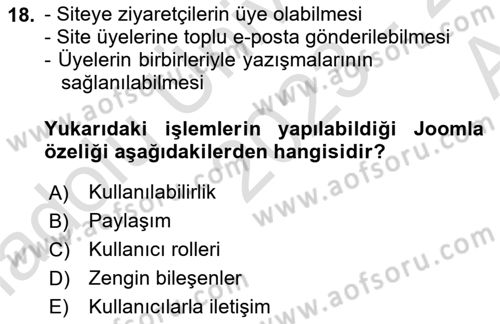 İçerik Yönetim Sistemleri Dersi 2023 - 2024 Yılı (Vize) Ara Sınav Soruları 18. Soru