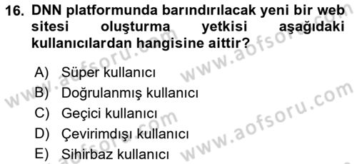 İçerik Yönetim Sistemleri Dersi 2023 - 2024 Yılı (Final) Dönem Sonu Sınav Soruları 16. Soru