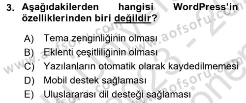 İçerik Yönetim Sistemleri Dersi 2023 - 2024 Yılı (Final) Dönem Sonu Sınav Soruları 3. Soru