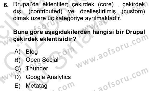 İçerik Yönetim Sistemleri Dersi 2023 - 2024 Yılı (Final) Dönem Sonu Sınav Soruları 6. Soru