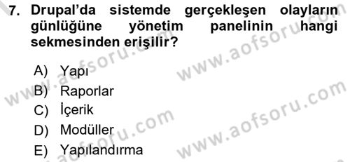 İçerik Yönetim Sistemleri Dersi 2023 - 2024 Yılı (Final) Dönem Sonu Sınav Soruları 7. Soru