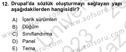 İçerik Yönetim Sistemleri Dersi 2023 - 2024 Yılı Yaz Okulu Sınav Soruları 12. Soru