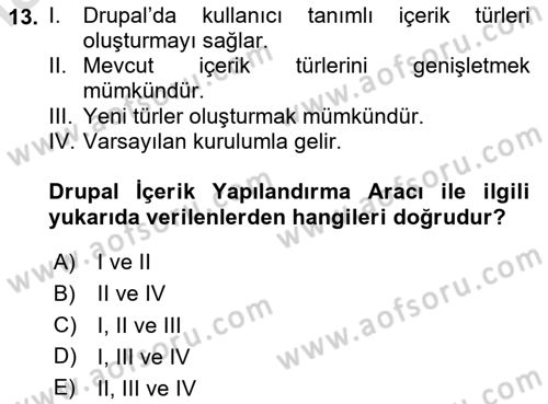 İçerik Yönetim Sistemleri Dersi 2023 - 2024 Yılı Yaz Okulu Sınav Soruları 13. Soru